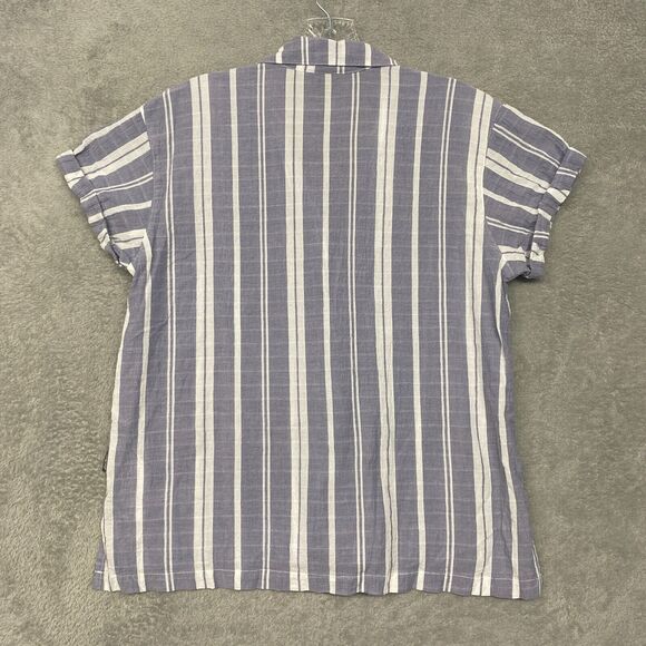 Eddie Bauer Shirt Womens Small Blue Stripe Button Up Cotton Short Sleeve Collar - Picture 6 of 7